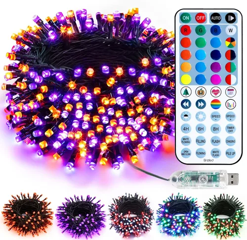 Vista 15 de Brizled Cadena de luces que cambian de color, 33 pies, 100 luces LED pasrel RGB - Cable transparente - USB