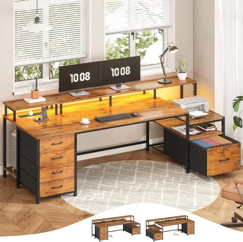 Vista 13 de SEDETA Escritorio para computadora con 5 cajones, toma de corriente, luces Negro con luces LED