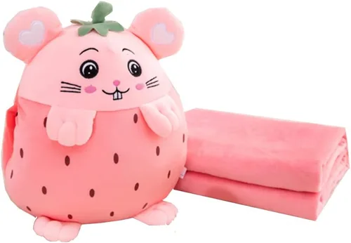 Vista 8 de YUDONG Juego de manta y almohada de viaje para niños, adorable almohada multifuncional 3 en 1 de felpa de frutas con diseño de calentador de manos