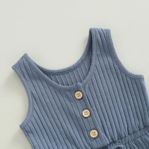 Vista 19 de Traje de verano para niña pequeña, de manga corta, acanalado, overol liso, pantalones cortos, ropa para recién nacidos