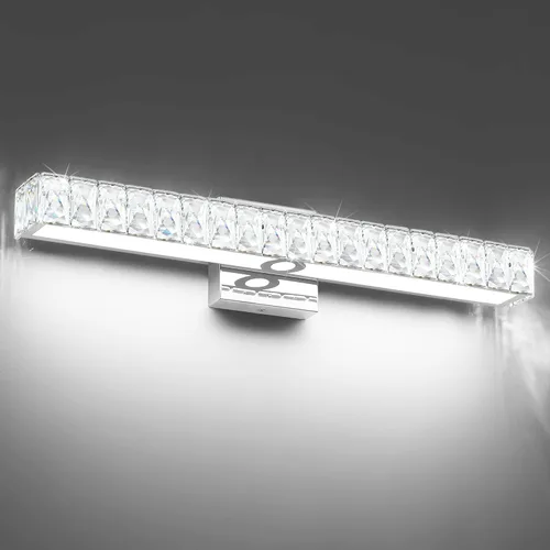 Vista 4 de SOLFART Lámpara de baño, accesorios de iluminación de tocador de cristal, luces LED modernas sobre espejo, lámpara de baño de 60 cm, cromada Luz