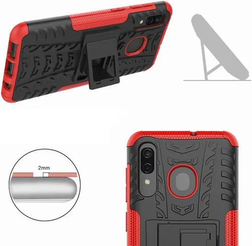 Vista 9 de Asuwish Funda de teléfono para Samsung Galaxy A20 A30 con protector de pantalla de vidrio templado y soporte delgado, funda protectora híbrida Rojo