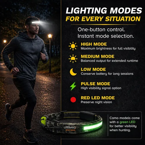 Vista 6 de Liteband PRO Serie 1000 - Linterna frontal personal ajustable de haz ancho, iluminación de 210°, funciona con pilas, se adapta a cascos y cascos