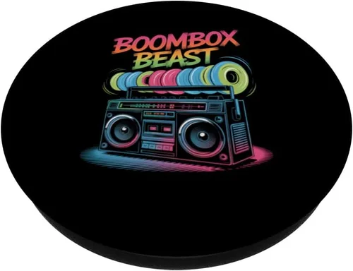 Vista 2 de Boombox Beast Retro 80s Hip Hop Old School PopSockets Adhesive PopGrip