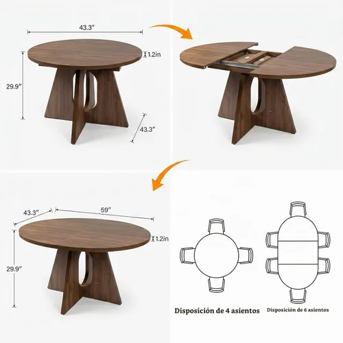 Vista 2 de HIPIHOM Moderno juego de mesa de comedor redonda para 2, mesa de cocina de nogal de 39.4 pulgadas con 2 sillas de piel sintética, juego de comedor