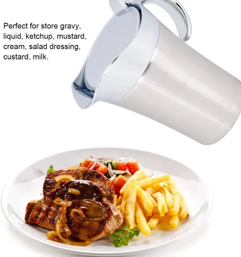 Vista 4 de Olla térmica de acero inoxidable 304 de 15.2 fl oz/25.4 fl oz, olla de salsa aislada de doble pared con tapa, cubeta para servir con boquilla