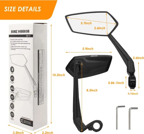 Vista 7 de Arkham Espejo de bicicleta para manillar, espejo retrovisor ajustable de bicicleta giratorio 360, espejo de bicicleta de vidrio HD a prueba