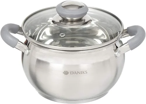 Vista 7 de Daniks - Olla moderna de acero inoxidable con tapa de vidrio, inducción, 2 cuartos, olla apta para lavavajillas, asas a prueba de calor, olla