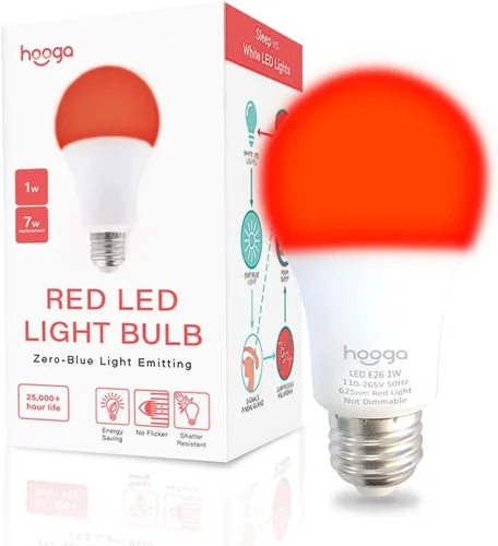 Vista 8 de hooga Bombilla para dormir, bombillas ámbar para terapia del sueño, bloqueo de luz azul, bombillas tenues de 1600 K equivalentes a 7 W, luz calmante