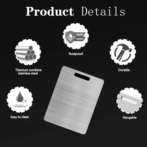 Vista 4 de Tabla de cortar de titanio, tablas de cortar de acero inoxidable para cocina, tabla de cortar 304 de grado alimenticio de doble cara para carne