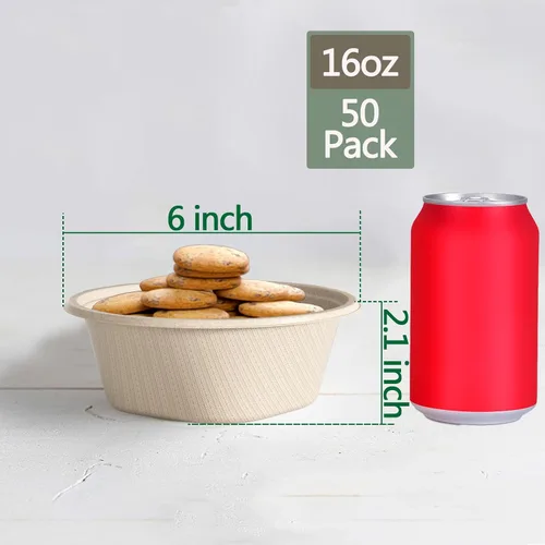 Vista 2 de Homestockplus Cuencos desechables de 16 onzas, cuencos de papel pequeños de alta resistencia, hechos de cuencos biodegradables de bagazo natural