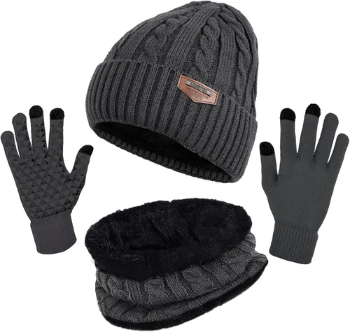 Vista 20 de Loritta Winter Hats for Men, 3 PCS Fleece Beanie Scarf Gloves Set A-Negro