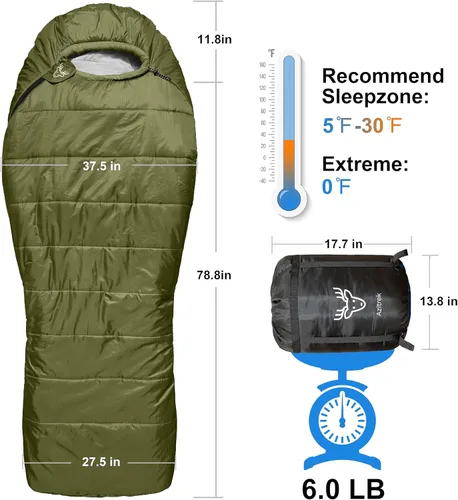 Vista 3 de Saco de dormir de mamá de 0 grados para adultos para campamento XXL grande y alto 3-4 estaciones cálido fresco Saco de dormir de invierno