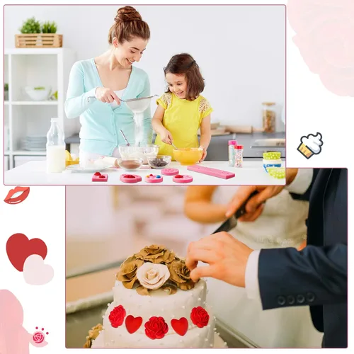 Vista 7 de 6 moldes de silicona para el día de San Valentín para chocolate, fondant, labios, corazón, rosa, flor, amor, corona, dulces, pasteles, cupcakes