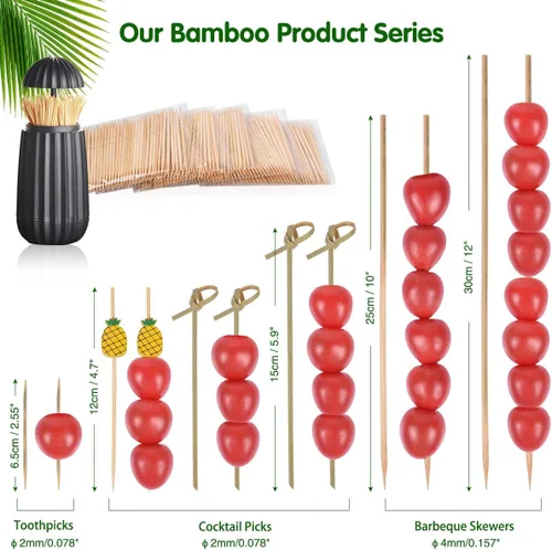 Vista 9 de Minisland Palillos de dientes de bambú prémium de 0.079 pulgadas de grosor, 1200 unidades a granel en 20 paquetes pequeños, púas redondas de madera