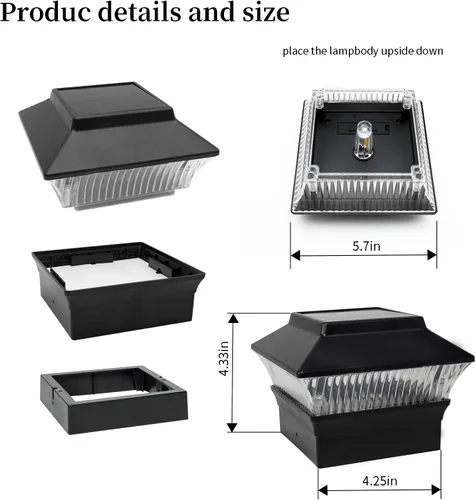Vista 6 de Luces solares para tapa de poste (paquete de 2) – LED blanco cálido de 25 lúmenes, se adapta a 3.5 x 3.5 pulgadas y 4 x 4 pulgadas de madera/vinilo