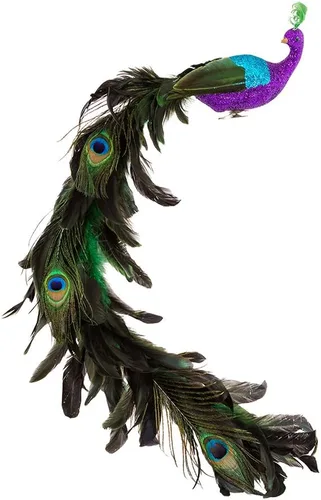 Vista 2 de Kurt Adler - Pavo real grande de plumas moradas y azules, multicolor, 26 pulgadas