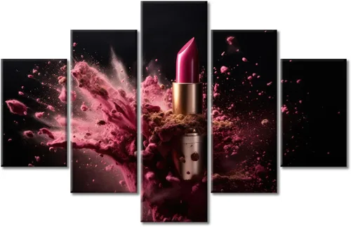 Vista 43 de Póster abstracto de labios de niña, cuadros dorados sobre lienzo, arte de pared, hermosos pósteres e impresiones en lienzo de 5 piezas, arte