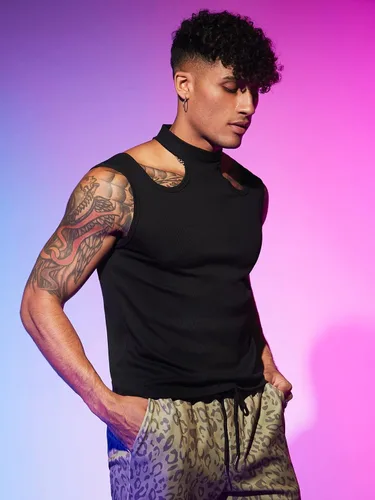 Vista 3 de GORGLITTER Camiseta sin mangas con cuello alto falso para hombre