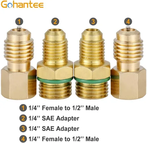 Vista 4 de Colocaciones del adaptador R134A, conector rápido alto-bajo ajustable del acoplador de R134a Kit de conversión de manguera de manómetro de freón