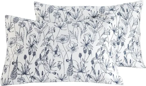 Vista 10 de SUSYBAO Juego de 2 fundas de almohada de tamaño Queen, 100% algodón, estampado floral, estampado de cachemira, color azul aguamarina, con cierre