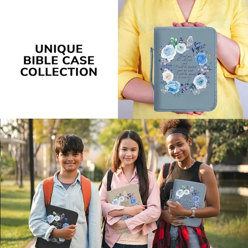 Vista 19 de DEHITE Funda para la Biblia para mujer, bolsas de transporte de la Biblia, tamaños medianos y grandes, ranuras para bolígrafos, tela de primera