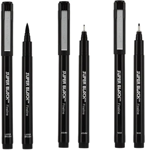Vista 4 de Creative Mark Juego de 3 bolígrafos de caligrafía y punta fina para dibujo de letras y caligrafía, súper negro, permanente, resistente al agua y sin