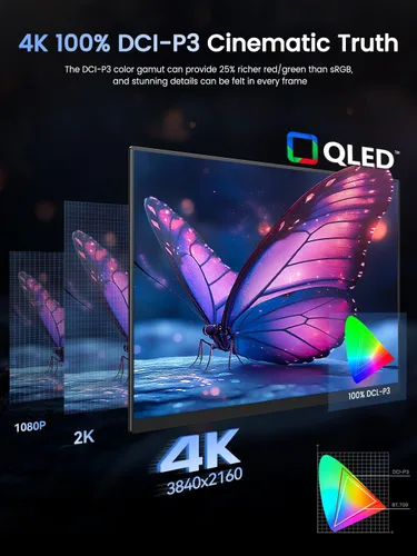 Vista 5 de UPERFECT Monitor portátil 4K 120HZ QLED de 17.3 pulgadas Monitor de juegos de 0.1 ms, 500 Nits 3840 * 2160 UHD 100% DCI-P3 USB-C y HDMI