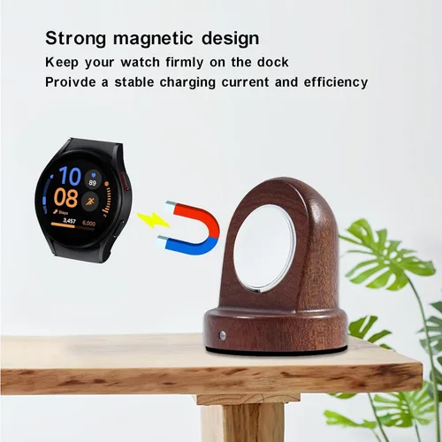 Vista 6 de Cargador de reloj de madera compatible con Samsung Galaxy Watch 8/7/6/6 Classic/5/5 Pro/4/4 Classic/3/Active 2, cargador de reloj inteligente