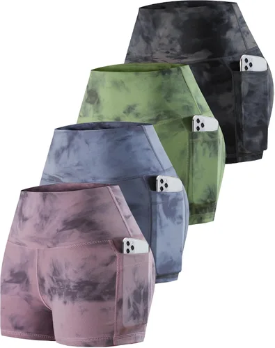 Vista 40 de CHRLEISURE - Pantalones cortos de ciclismo para mujer con bolsillos de licra, cintura alta, con control de abdomen para entrenamiento, yoga