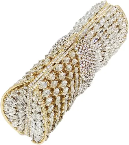 Vista 4 de Boutique De FGG Bolso de mano de cristal brillante con picos para boda, fiesta, bolso de mano con diamantes de imitación, mini