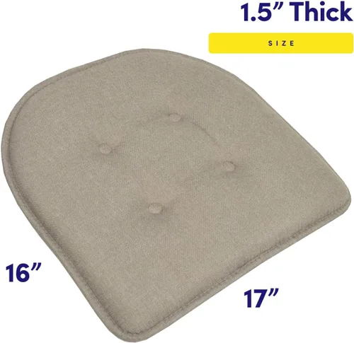 Vista 2 de Sweet Home Collection - Cojín de espuma viscoelástica para silla, con capitoné, parte trasera de goma antideslizante, en forma de U, 17 x 16 Greige