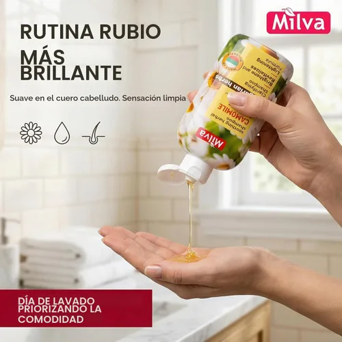 Vista 4 de Milva Champú con extracto natural de manzanilla - Da suavidad y brillo al cabello 6.8 fl oz por Milva