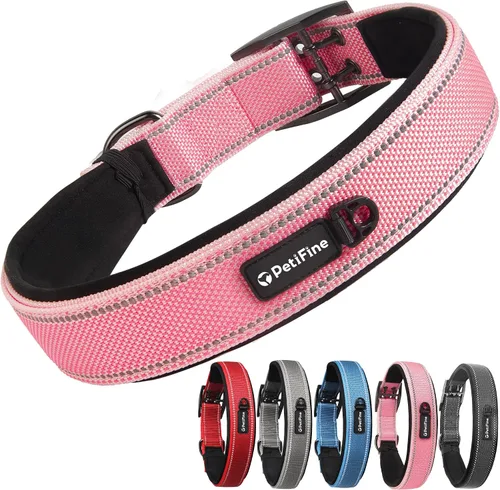 Vista 18 de PetiFine Collares para perros pequeños, collar acolchado de neopreno, collares reflectantes resistentes para mascotas con hebilla de cinturón