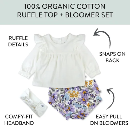 Vista 3 de HonestBaby Fashion Outfit Sets Tops and Bottoms 100% Organic Cotton for Baby and Toddler Girls