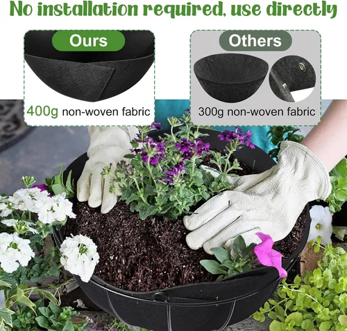 Vista 4 de Adnee 4 piezas de 16 pulgadas de tela para macetas de flores de fieltro, cesta colgante de fibra para jardín, maceta colgante de pared, maceta