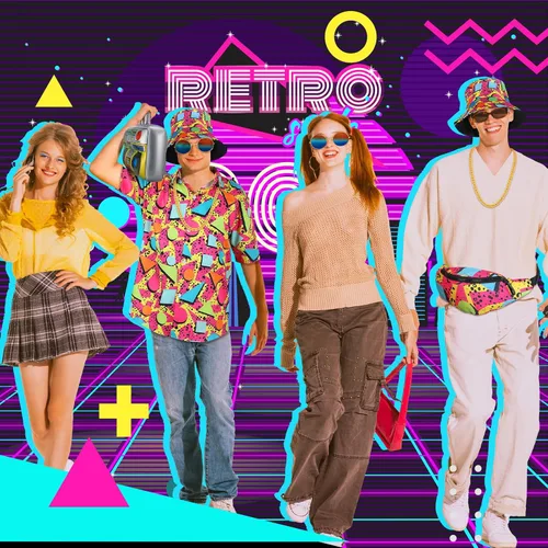 Vista 6 de Xtinmee Conjunto de 6 piezas de disfraz de los años 80 y 90 para hombre, traje de hip hop de los años 90, divertido juego de accesorios vintage