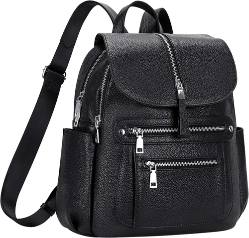 Vista 2 de ALTOSY Mochila de cuero para mujer, bolso casual de moda con múltiples bolsillos y solapa
