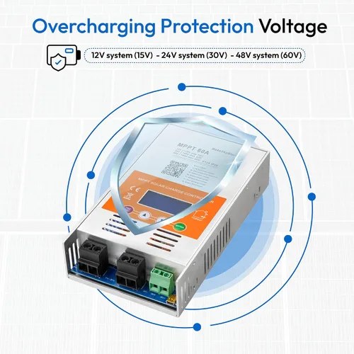 Vista 4 de 60A Controlador de carga solar MPPT V124 – Actualizado, detección automática de 12V/24V/48V, compatible con baterías de plomo-ácido y litio, entrada