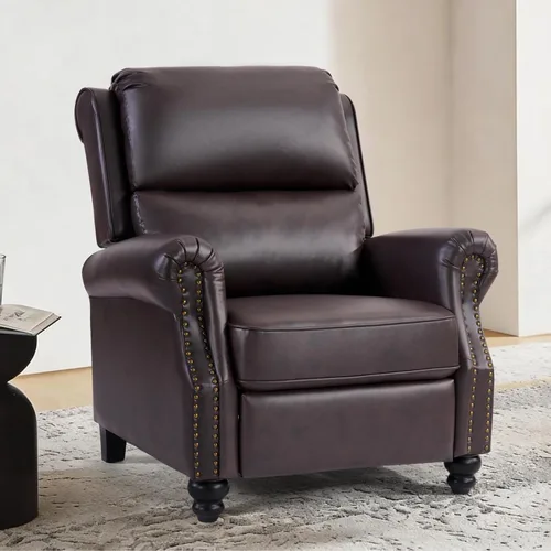 Vista 16 de CANMOV Sillón reclinable de piel sintética con decoración de remaches, sofá individual para sala de estar, color negro