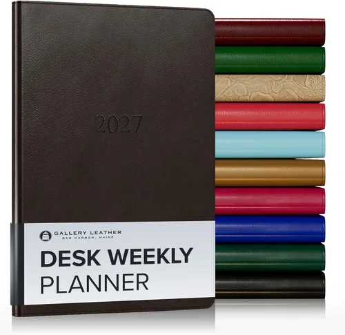 Vista 9 de Gallery Leather Planificador Semanal y Mensual Grande 2025-2026, Calendario Planificador y Cuaderno Elegantemente Encuadernado con Elegantes Bordes