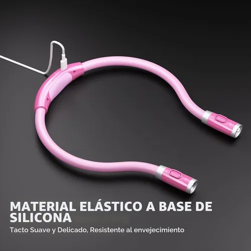 Vista 4 de LUXJET Luz de lectura de cuello y luz de libro para leer en la cama, manos libres, 3 colores y 6 niveles de brillo, brazos flexibles de 360° Rosa