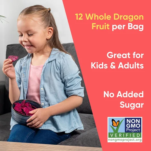 Vista 5 de Yammy Chips de fruta del dragón seca para refrescos (paquete de 5.6 oz, 4 unidades) - Como piezas de fruta del dragón liofilizada - Snack saludable