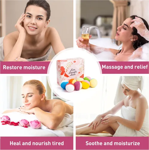 Vista 6 de 48 bombas de baño naturales y orgánicas para mujeres y niños, ricas en aceites esenciales, relajación y alivio del estrés, juego de regalo de bombas