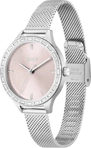 Vista 2 de HUGO Flash - Reloj de pulsera de cuarzo de acero inoxidable y malla para mujer color plateado Modelo 1540115 plateado Reloj de cuarzo