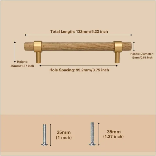 Vista 5 de Paquete de 6 tiradores de madera para cajones, manijas de madera de haya, 3-3/4 pulgadas, accesorios de madera para armarios, aparadores