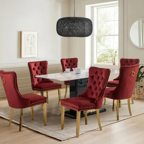 Vista 61 de Juego de 2 sillas de comedor tapizadas de tela de lino, sillas de cocina modernas de mediados de siglo con respaldo alto, ribete de cabeza de clavo