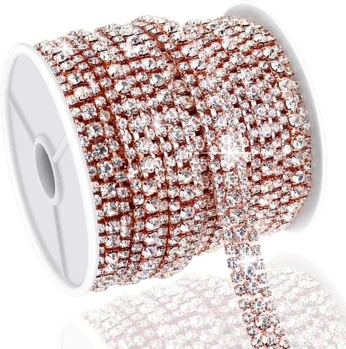 Vista 22 de Cadena de diamantes de imitación de 3 yardas con 3 filas para manualidades, cadena de cierre de diamantes de imitación plateada para hacer joyas