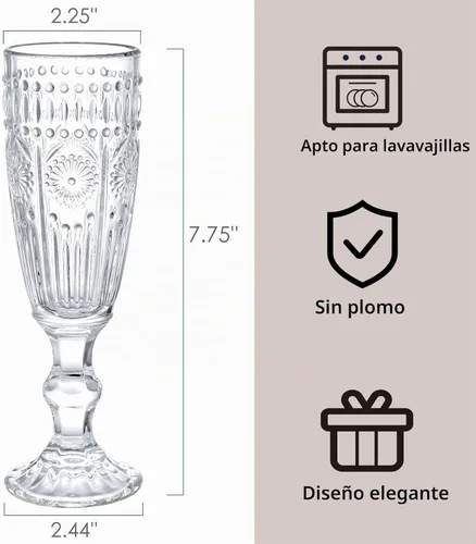 Vista 2 de Kingrol Paquete de 6 copas de champán de 5 onzas, copas de vino espumosas vintage para champán, cava y prosecco