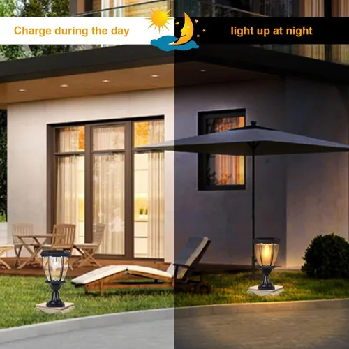 Vista 4 de Kendal Lámpara de luz LED accionada solar al aire libre grande (negro-8408-2packs)